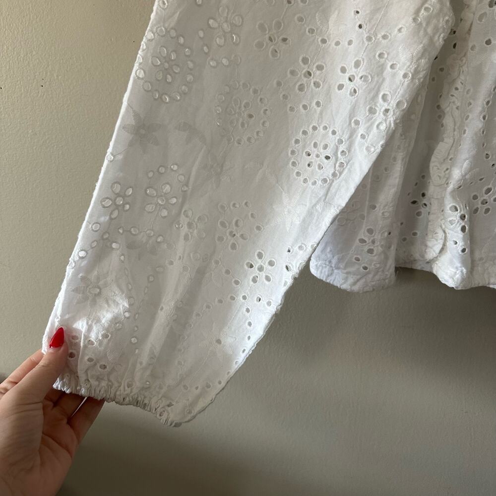 Joie White Long Sleeve Eyelet Pull Over Blouse Size Large - Picture 7 of 7
